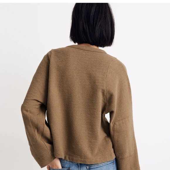 Madewell Shoulder Button Elbow Patch Long Sleeve Tan Top Size Small - Picture 2 of 7